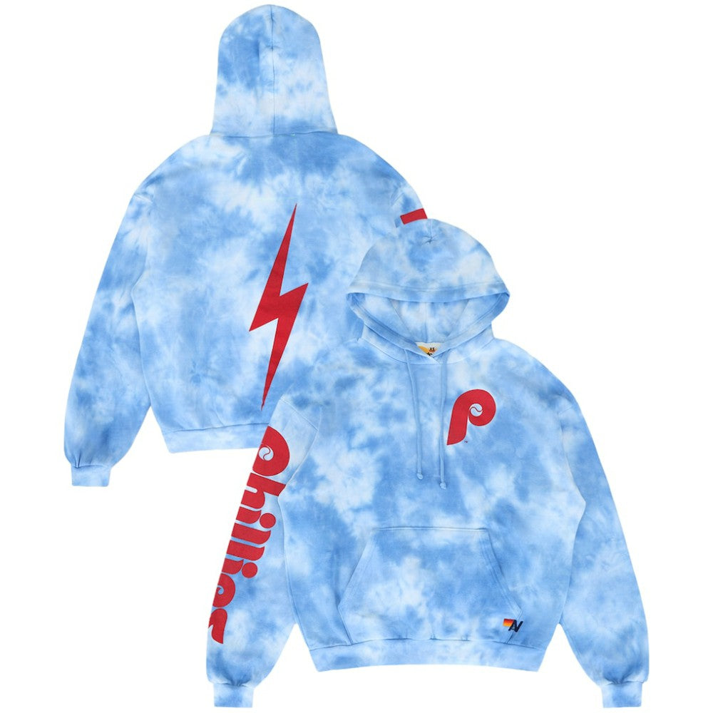 Philadelphia Phillies Aviator Nation x MLB Unisex Tie-Dye Tri-Blend Pullover Hoodie Light Blue