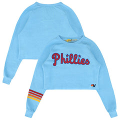 Philadelphia Phillies Aviator Nation x MLB Women's Rugby Stitch Cropped Tri-Blend Sweatshirt Light Blue