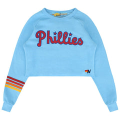 Philadelphia Phillies Aviator Nation x MLB Women's Rugby Stitch Cropped Tri-Blend Sweatshirt Light Blue