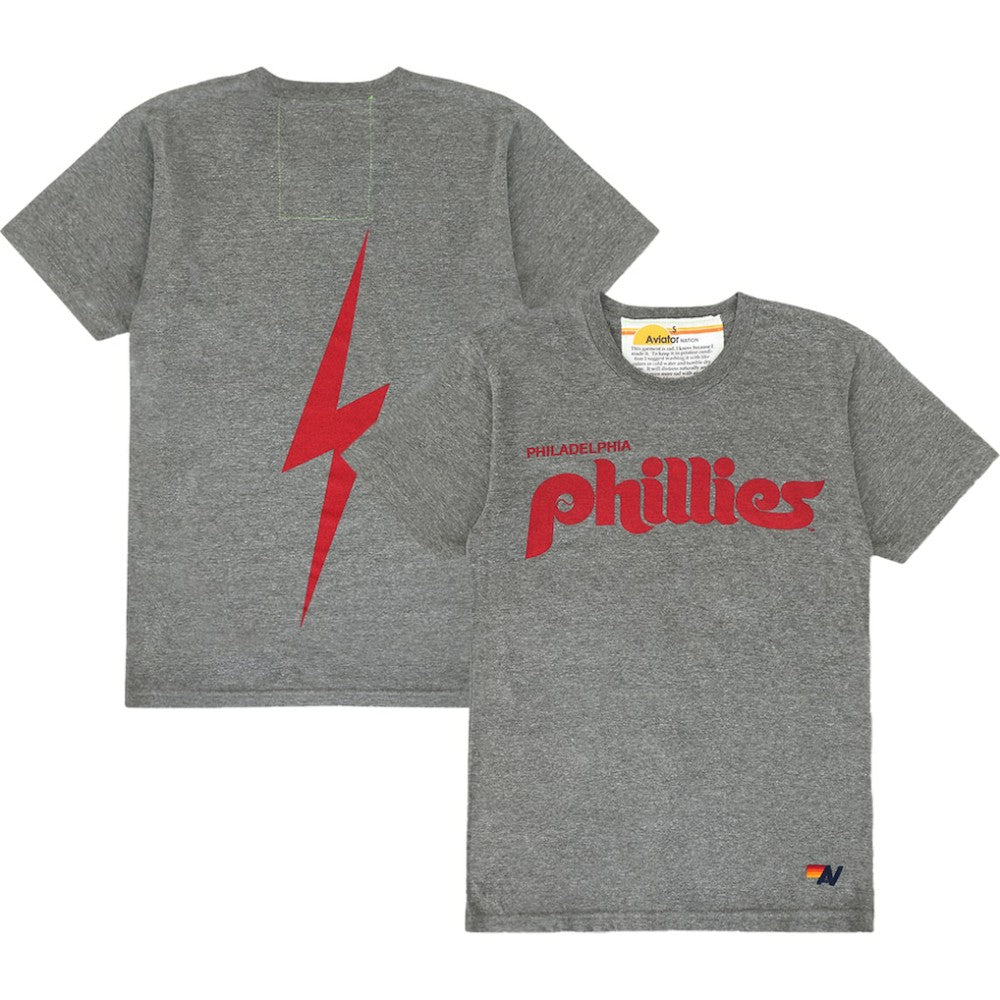 Philadelphia Phillies Aviator Nation x MLB Unisex Bolt Tri-Blend T-Shirt Heather Gray