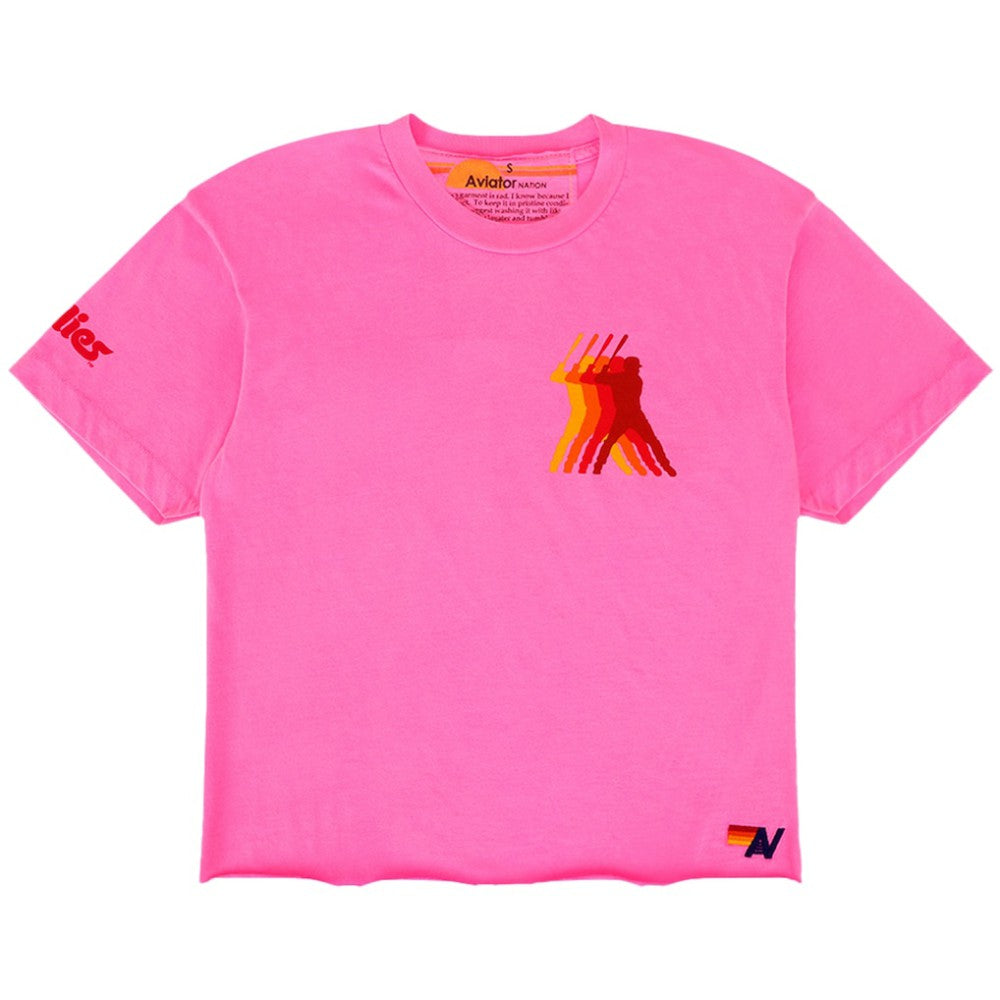 Philadelphia Phillies Aviator Nation x MLB Women's Cropped Boyfriend Tri-Blend T-Shirt Pink