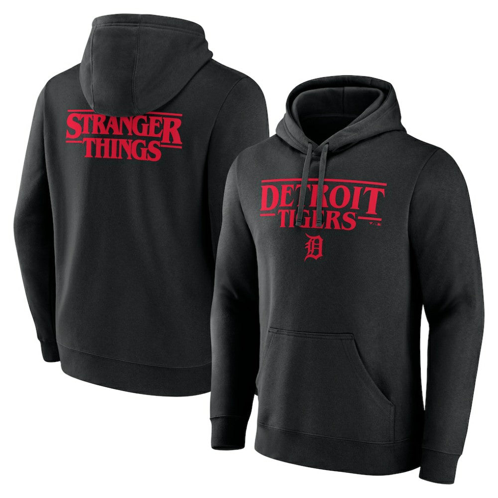 Detroit Tigers Stranger Things Logo Lockup Pullover Hoodie Black