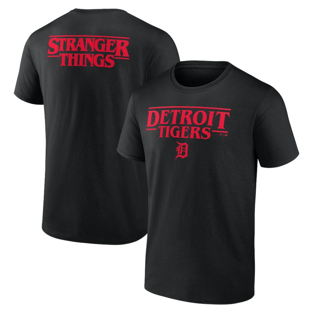 Detroit Tigers Stranger Things Logo Lockup T-Shirt Black