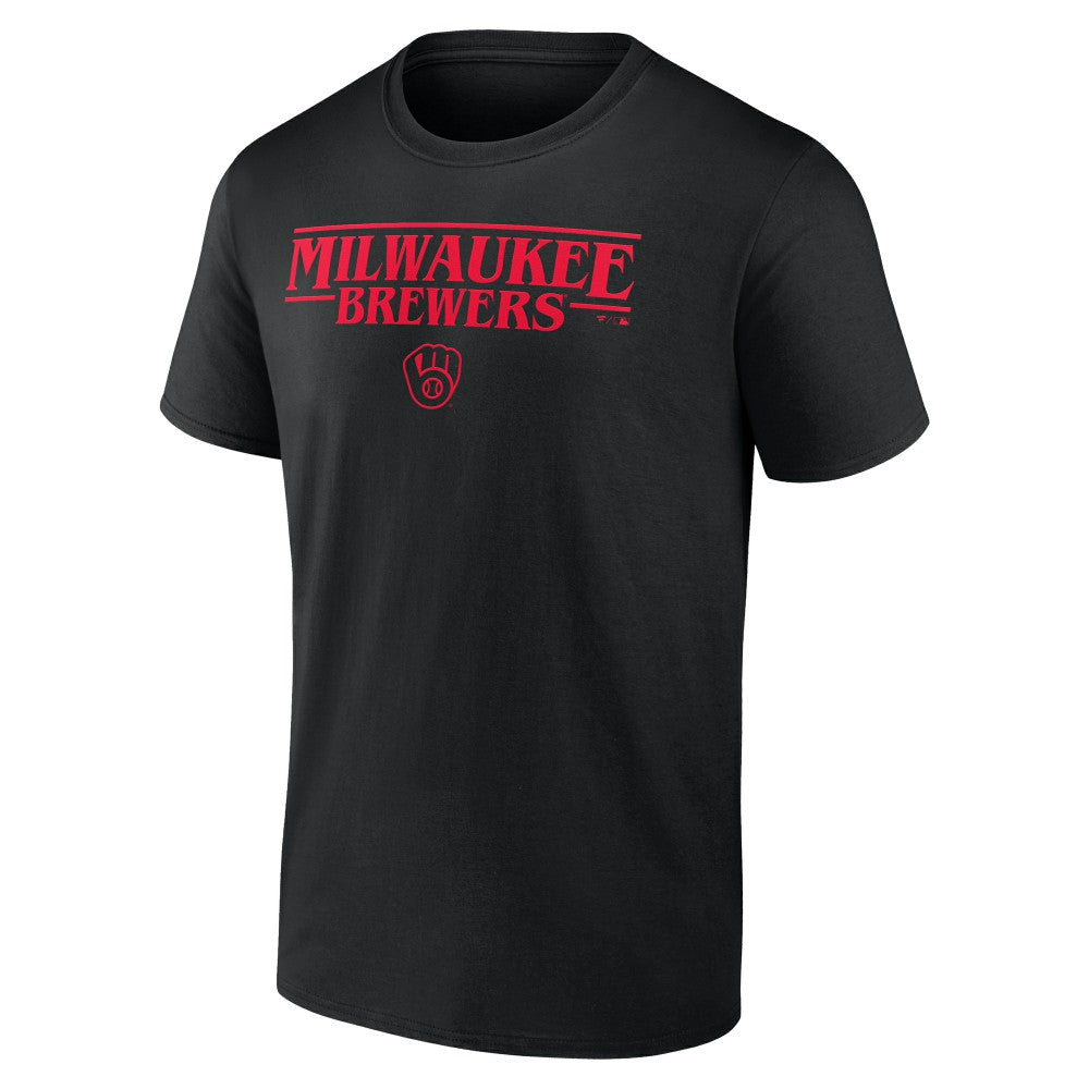 Milwaukee Brewers Stranger Things Logo Lockup T-Shirt Black