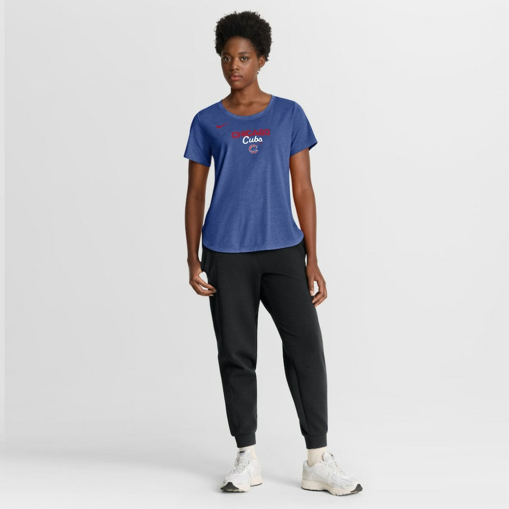 Chicago Cubs Women's Arched Tri-Blend T-Shirt Heather Royal | Nike