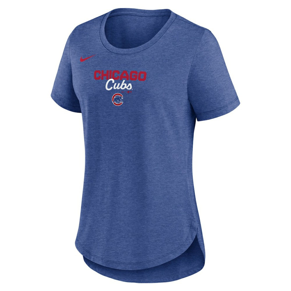 Chicago Cubs Women's Arched Tri-Blend T-Shirt Heather Royal | Nike