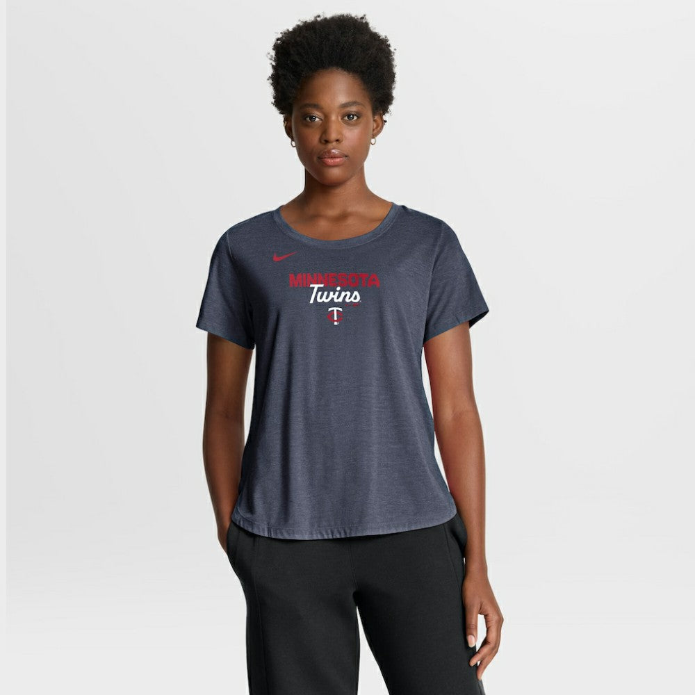 Minnesota Twins Women's Arched Tri-Blend T-Shirt Heather Navy | Nike