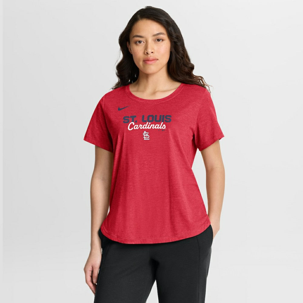 St. Louis Cardinals Women's Arched Tri-Blend T-Shirt Heather Red | Nike