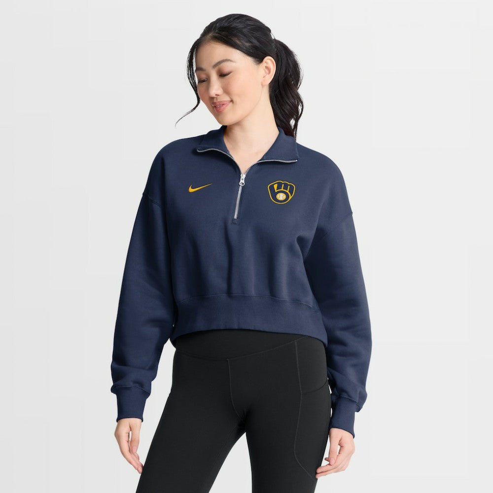 Milwaukee Brewers Women's Primetime Phoenix Fleece Half-Zip Sweatshirt Navy | Nike