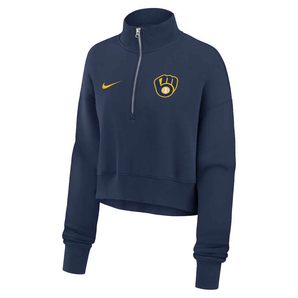 Milwaukee Brewers Women's Primetime Phoenix Fleece Half-Zip Sweatshirt Navy | Nike