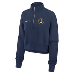 Milwaukee Brewers Women's Primetime Phoenix Fleece Half-Zip Sweatshirt Navy | Nike