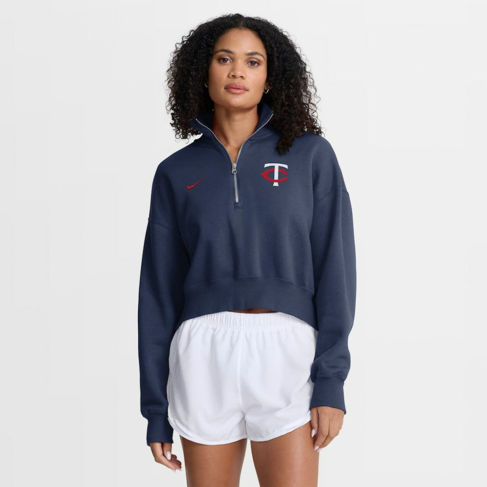 Minnesota Twins Women's Primetime Phoenix Fleece Half-Zip Sweatshirt Navy | Nike
