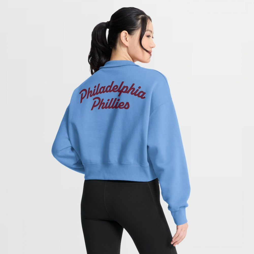 Philadelphia Phillies Women's Primetime Phoenix Fleece Half-Zip Sweatshirt Light Blue | Nike