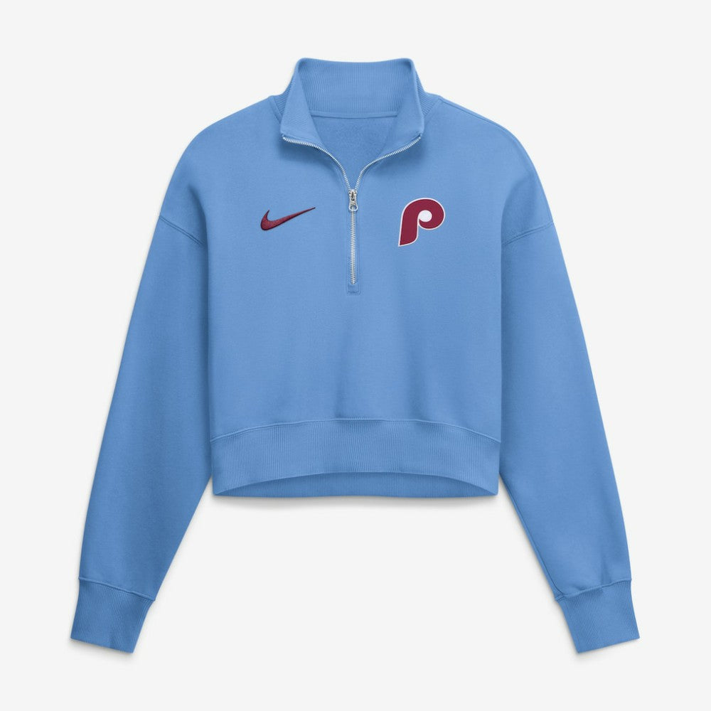 Philadelphia Phillies Women's Primetime Phoenix Fleece Half-Zip Sweatshirt Light Blue | Nike