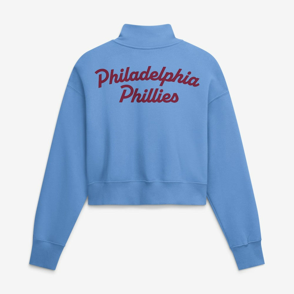Philadelphia Phillies Women's Primetime Phoenix Fleece Half-Zip Sweatshirt Light Blue | Nike
