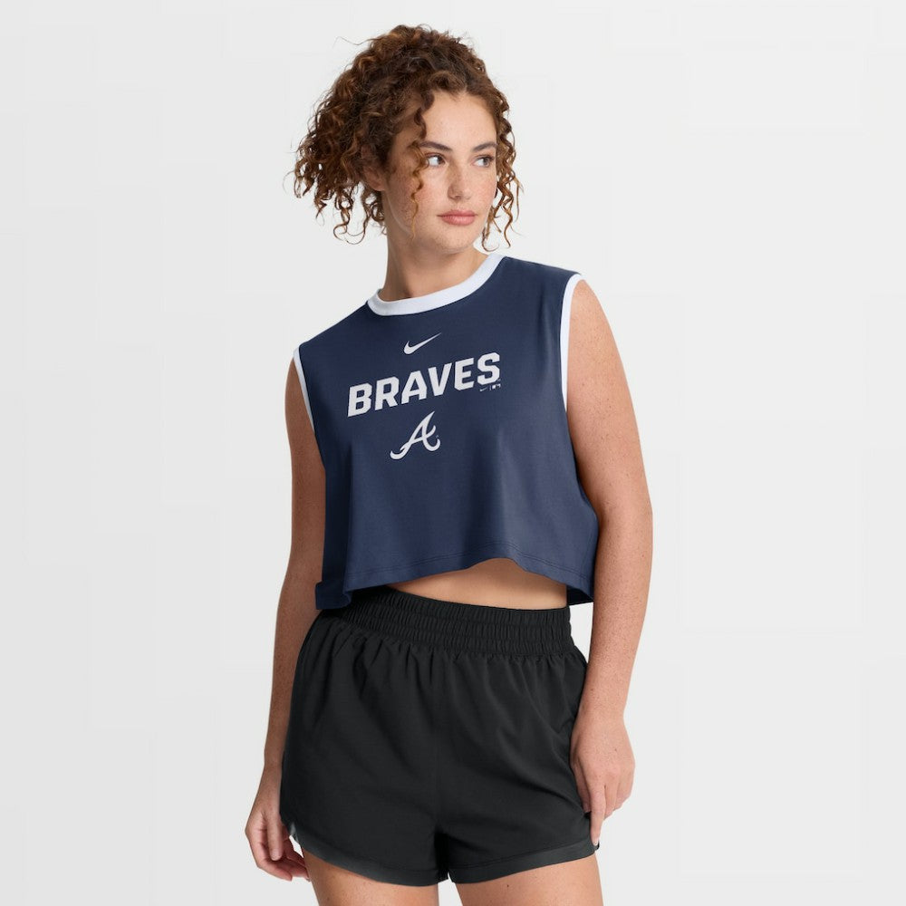 Atlanta Braves Women's Primetime Loose Dri-FIT Cropped Tank Top Navy | Nike