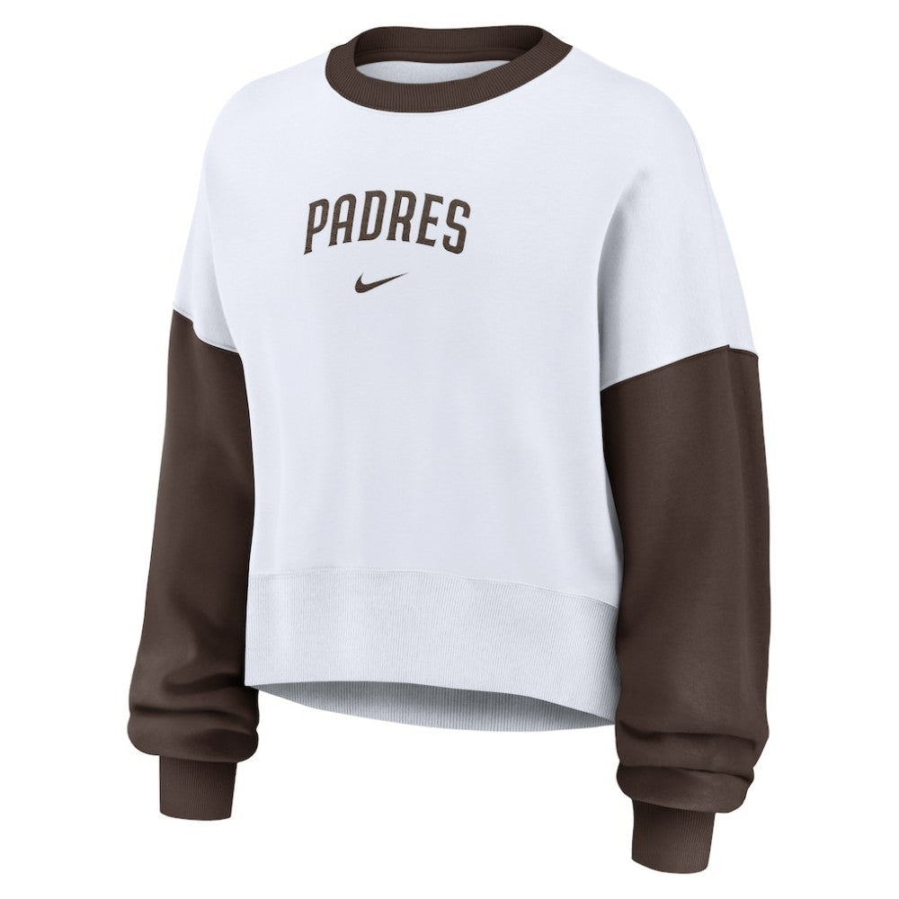 San Diego Padres Women's Oversized High Hip Fleece Sweatshirt White/Brown | Nike