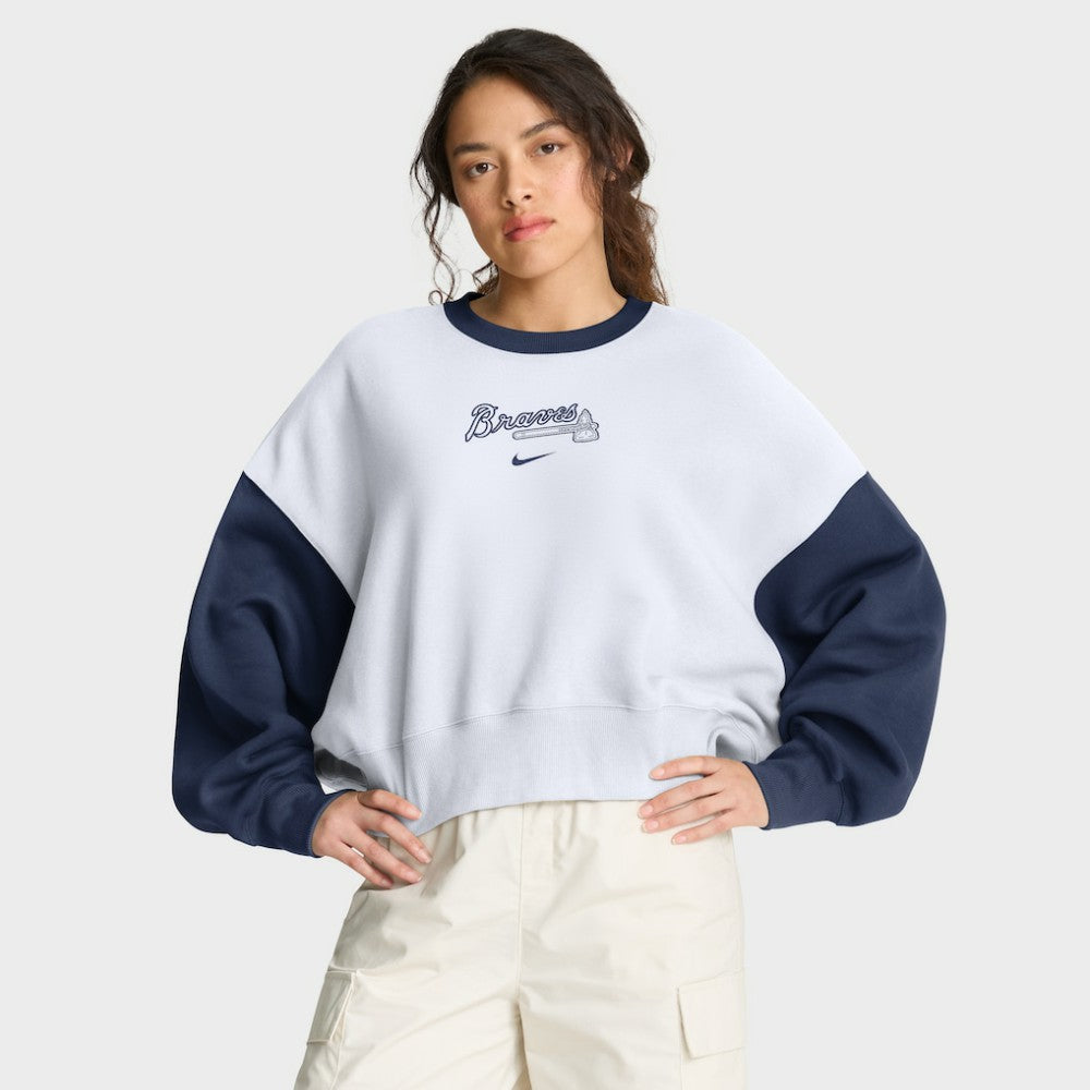 Atlanta Braves Women's Oversized High Hip Fleece Sweatshirt White/Navy | Nike