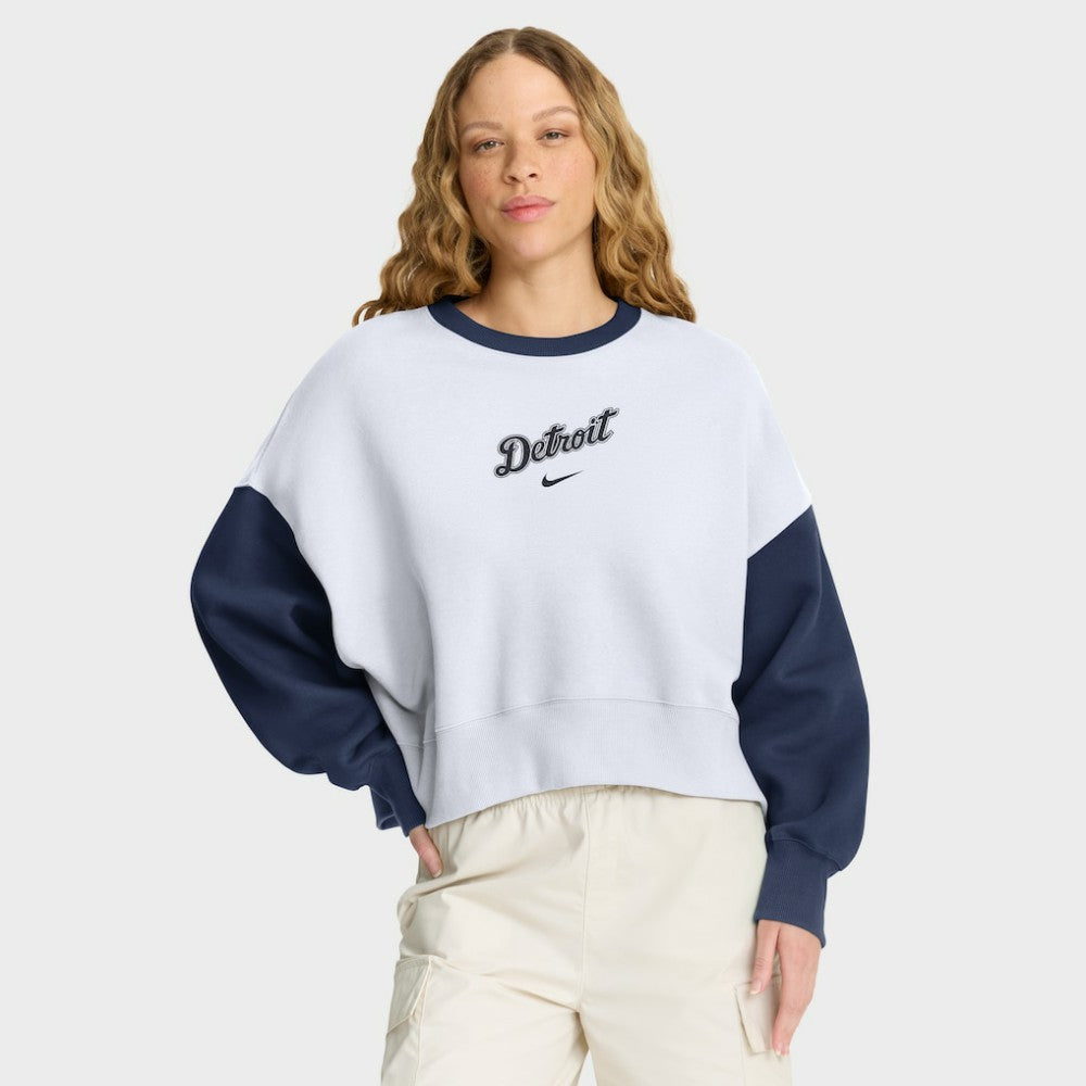 Detroit Tigers Women's Oversized High Hip Fleece Sweatshirt White/Navy | Nike