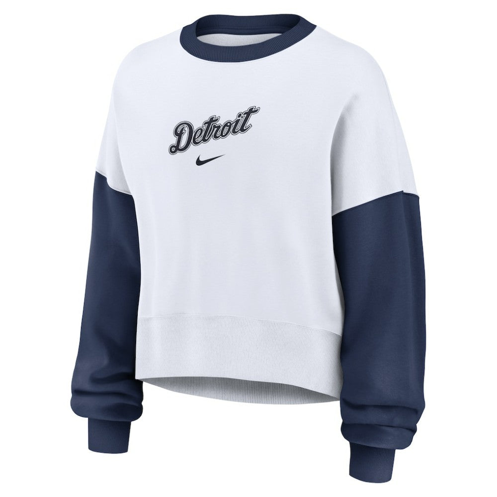 Detroit Tigers Women's Oversized High Hip Fleece Sweatshirt White/Navy | Nike
