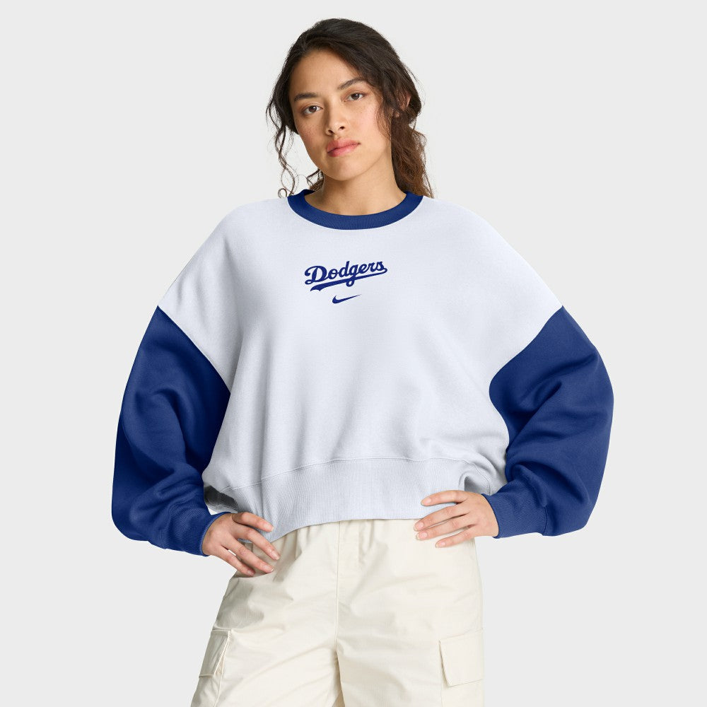 Los Angeles Dodgers Women's Oversized High Hip Fleece Sweatshirt White/Royal | Nike
