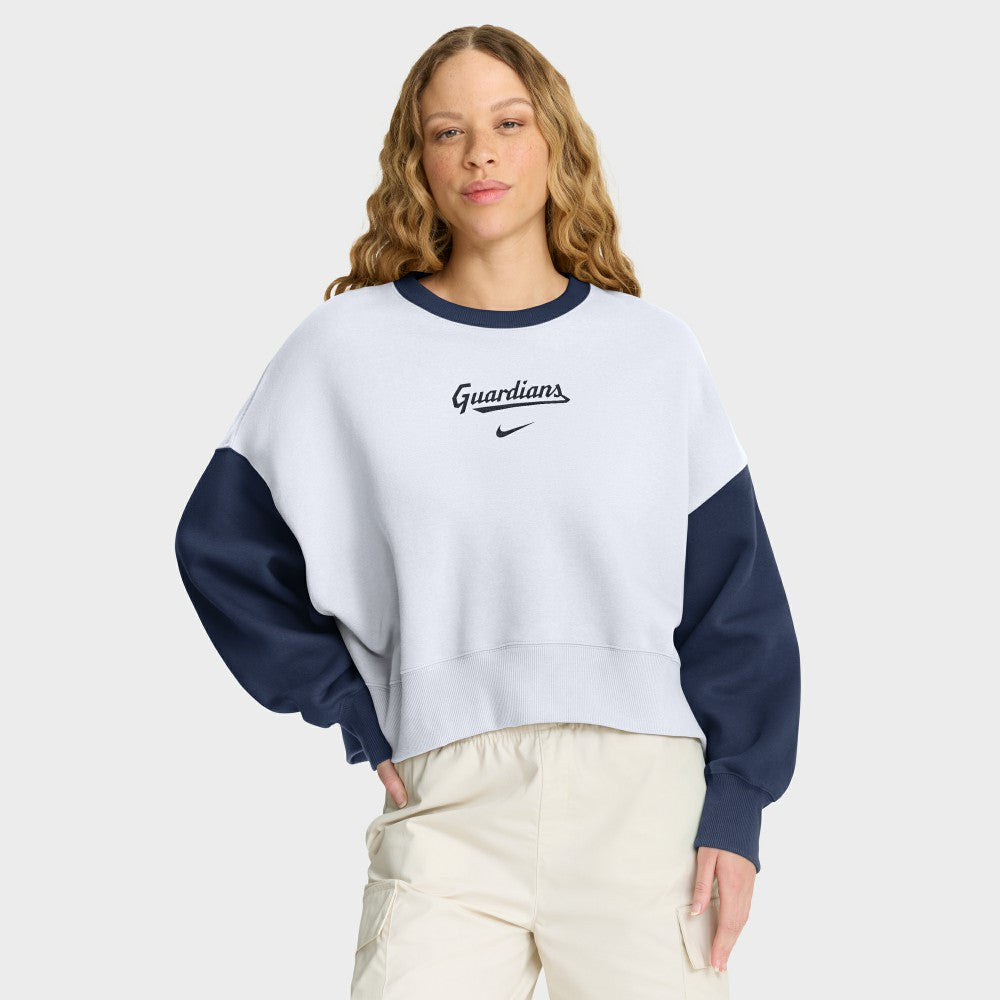 Cleveland Guardians Women's Oversized High Hip Fleece Sweatshirt White/Navy | Nike