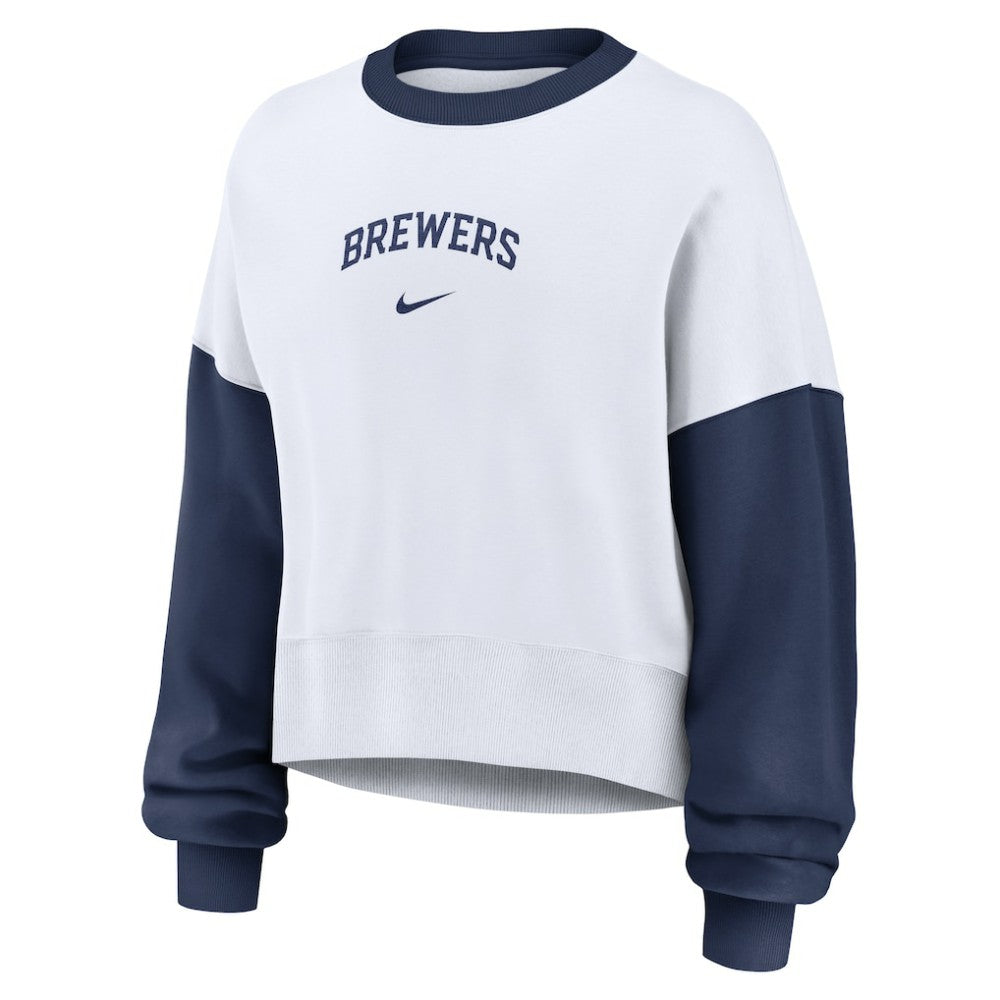 Milwaukee Brewers Women's Oversized High Hip Fleece Sweatshirt White/Navy | Nike