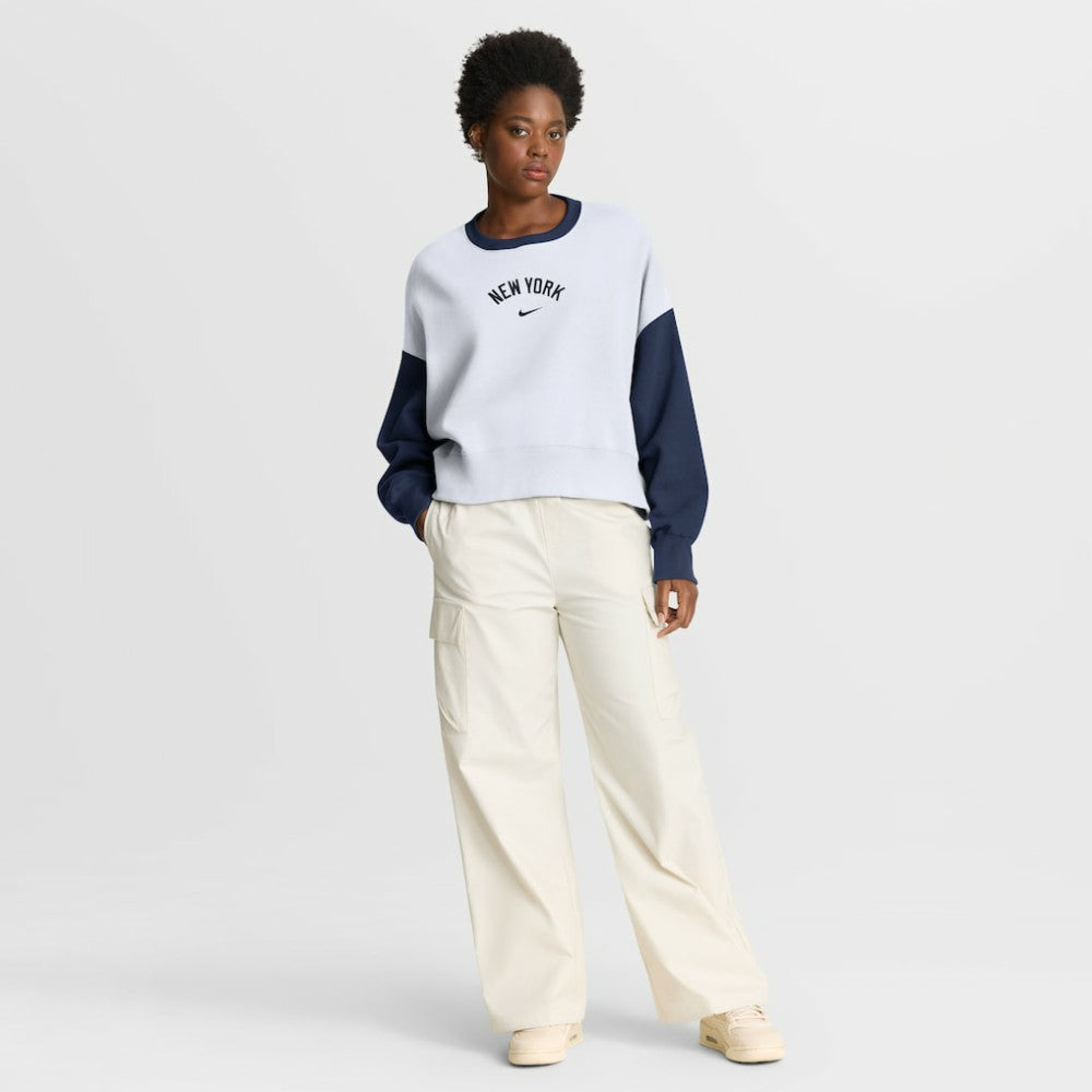 New York Yankees Women's Oversized High Hip Fleece Sweatshirt White/Navy | Nike