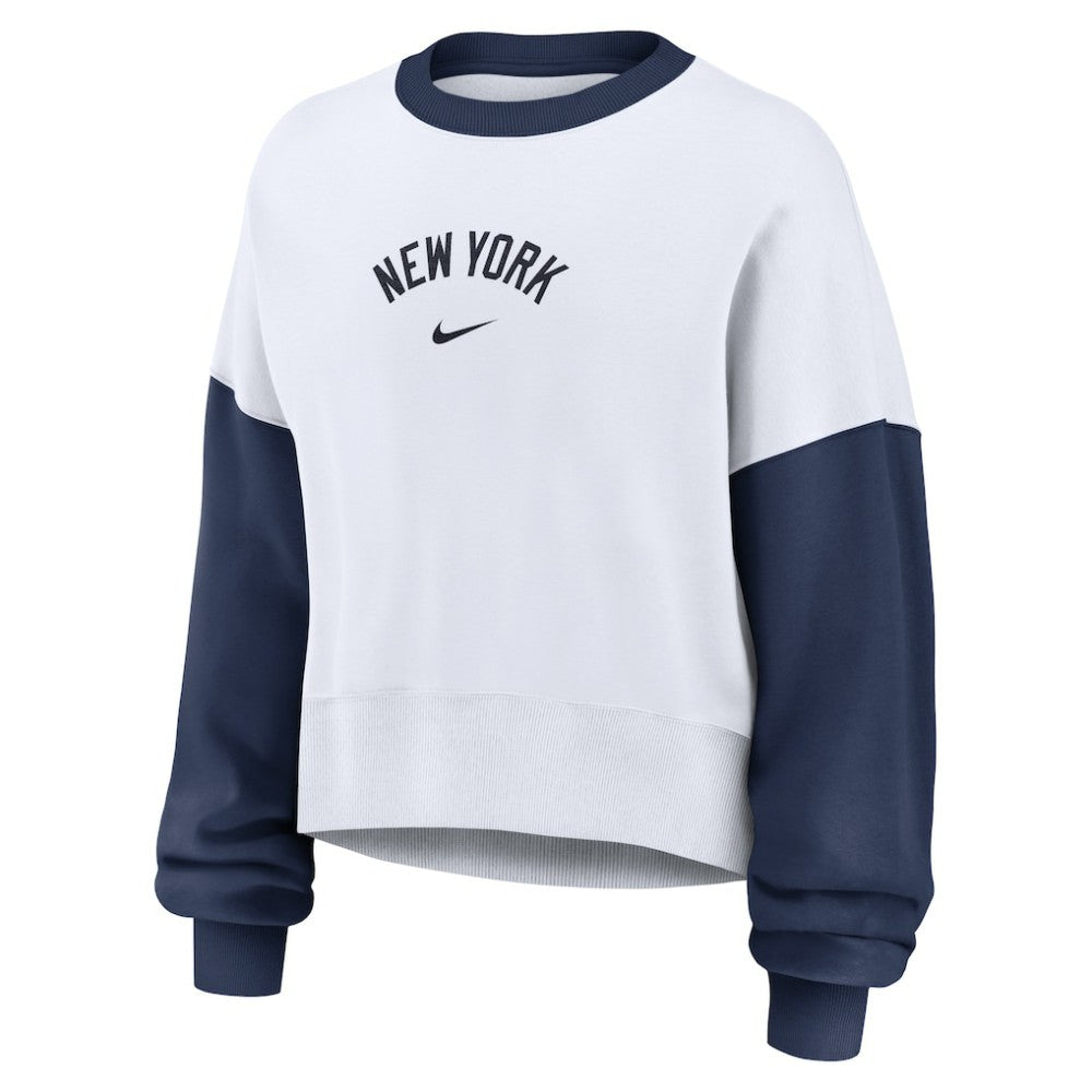 New York Yankees Women's Oversized High Hip Fleece Sweatshirt White/Navy | Nike