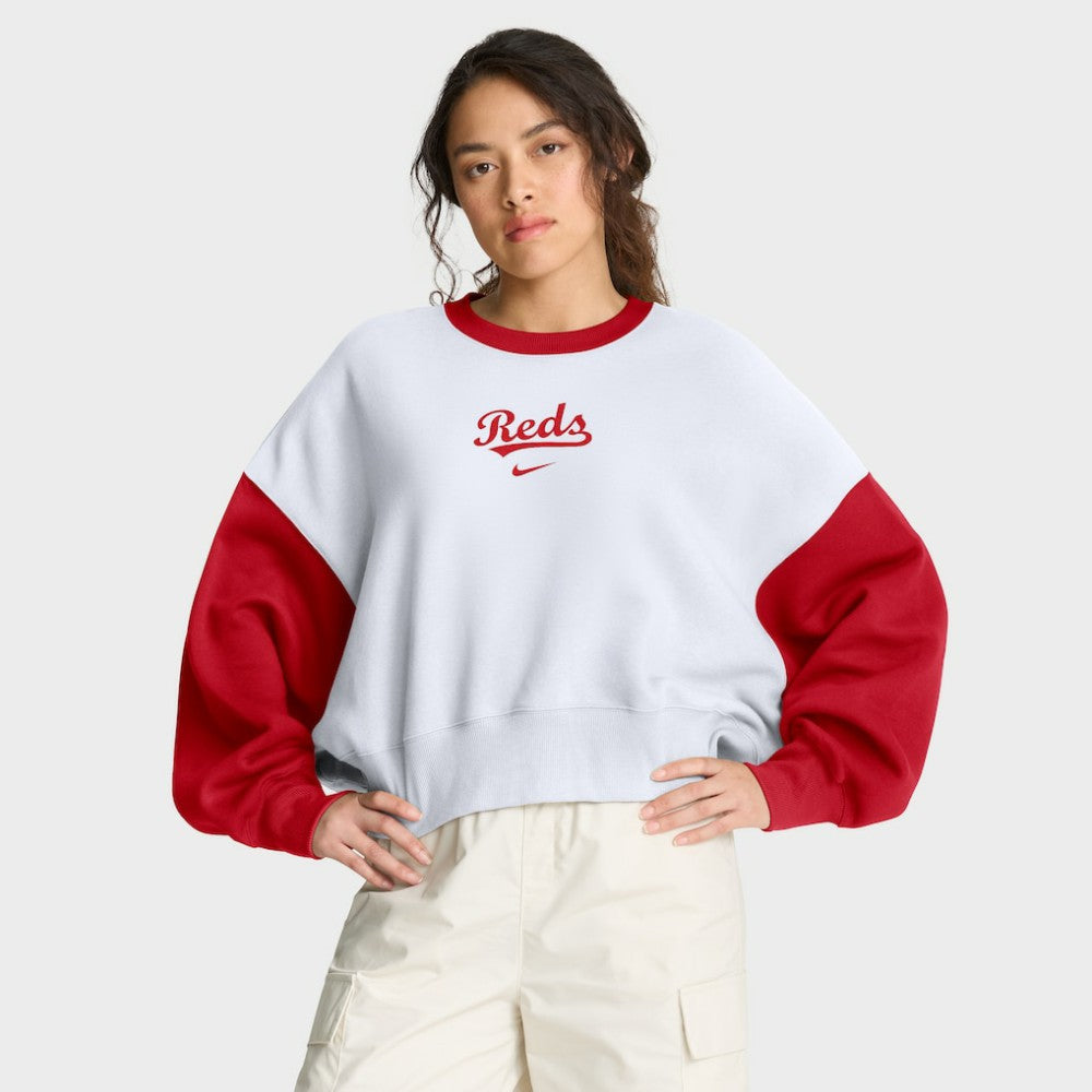Cincinnati Reds Women's Oversized High Hip Fleece Sweatshirt White/Red | Nike