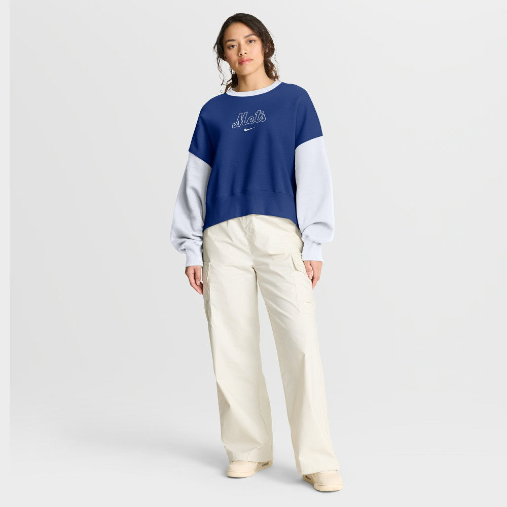 New York Mets Women's Oversized High Hip Fleece Sweatshirt Royal/White | Nike
