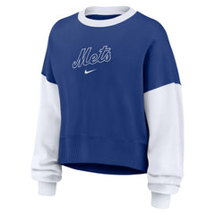 New York Mets Women's Oversized High Hip Fleece Sweatshirt Royal/White | Nike