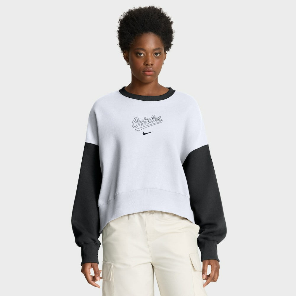 Baltimore Orioles Women's Oversized High Hip Fleece Sweatshirt White/Black | Nike
