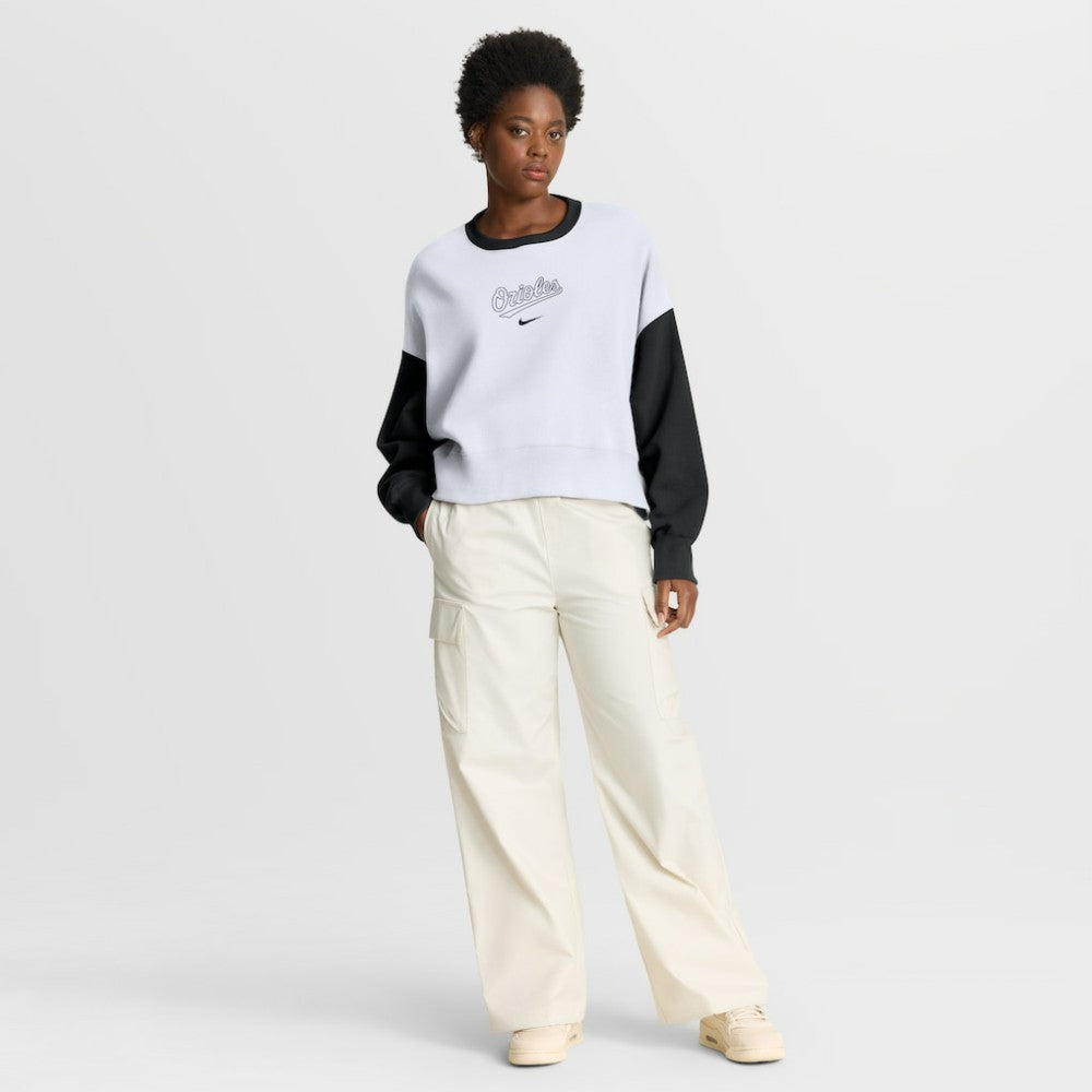 Baltimore Orioles Women's Oversized High Hip Fleece Sweatshirt White/Black | Nike