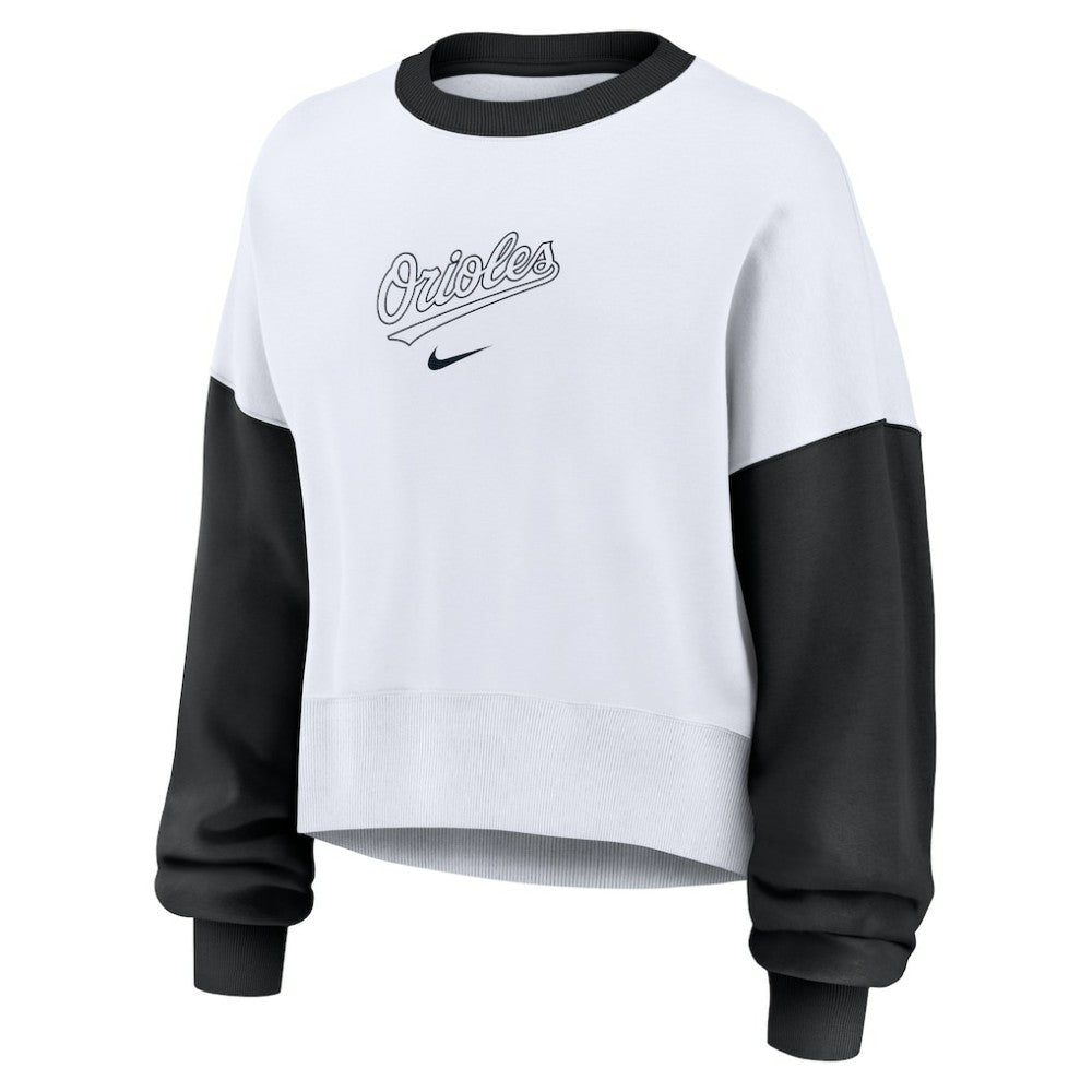Baltimore Orioles Women's Oversized High Hip Fleece Sweatshirt White/Black | Nike