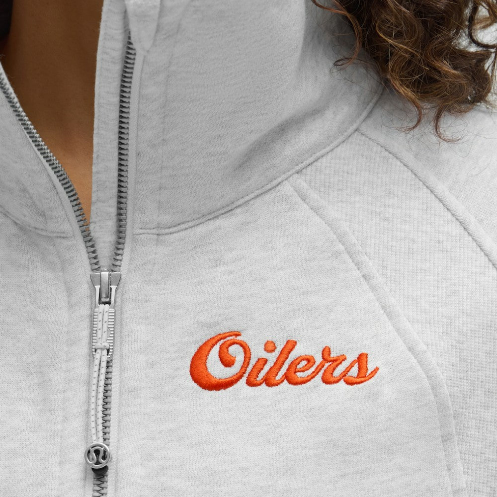 Edmonton Oilers lululemon Women's Long Scuba Oversized Half-Zip Funnel Neck Heathered Core Ultra Light Grey