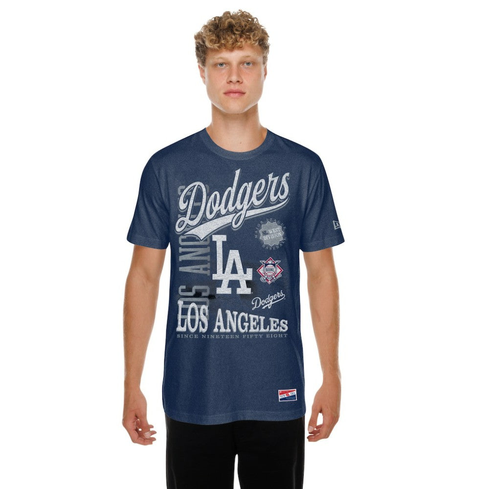 Los Angeles Dodgers  Oversized Throwback Distressed T-Shirt Navy | New Era