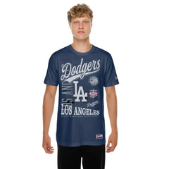 Los Angeles Dodgers  Oversized Throwback Distressed T-Shirt Navy | New Era