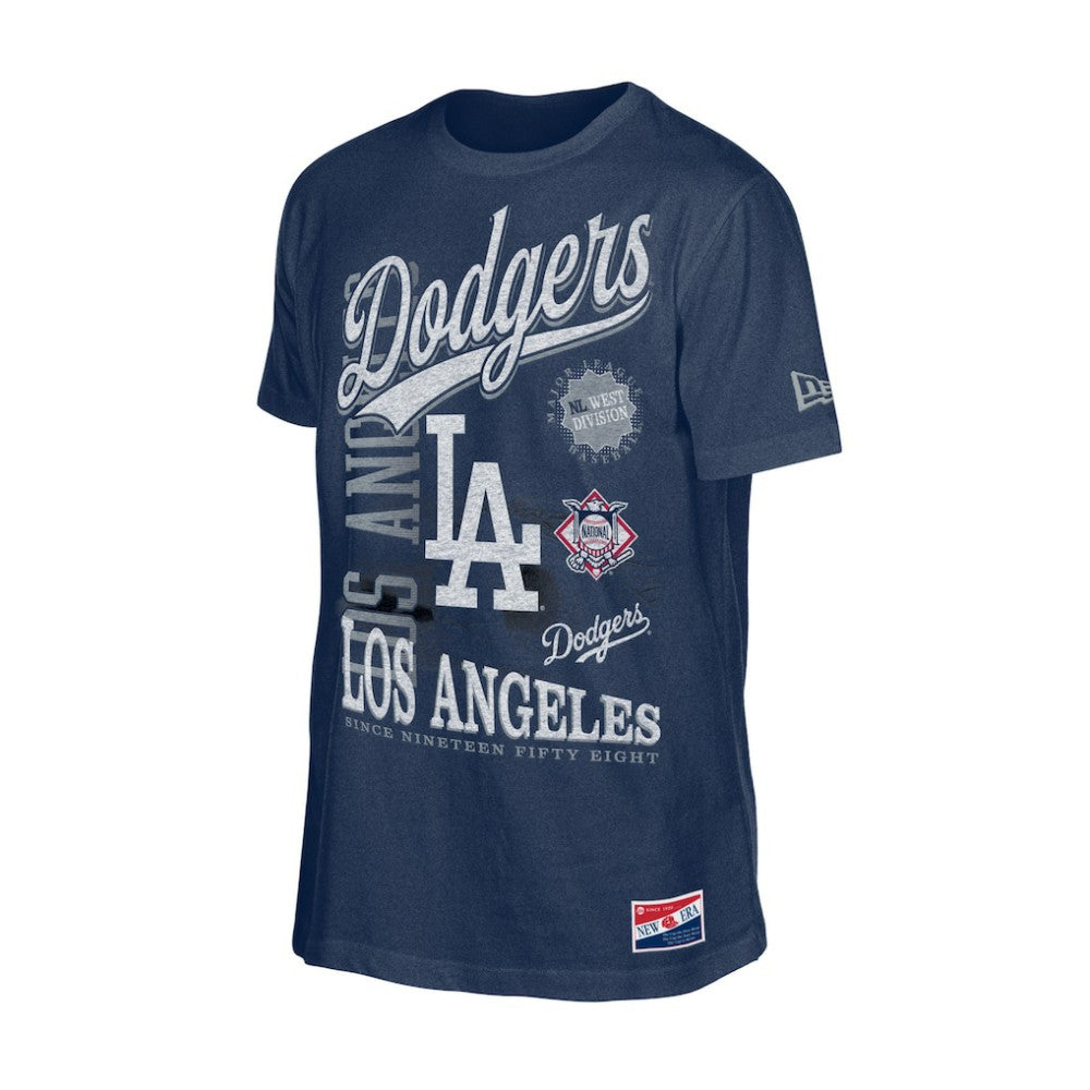 Los Angeles Dodgers  Oversized Throwback Distressed T-Shirt Navy | New Era
