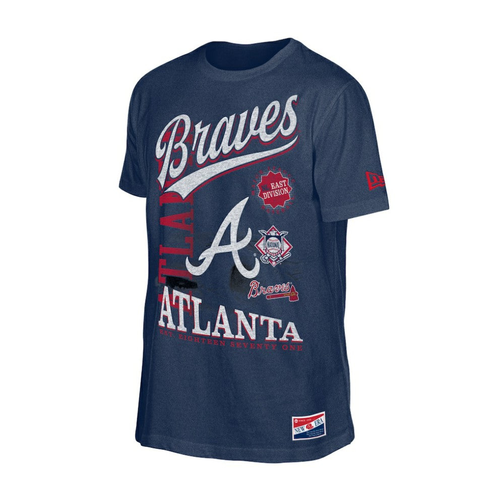 Atlanta Braves  Oversized Throwback Distressed T-Shirt Navy | New Era