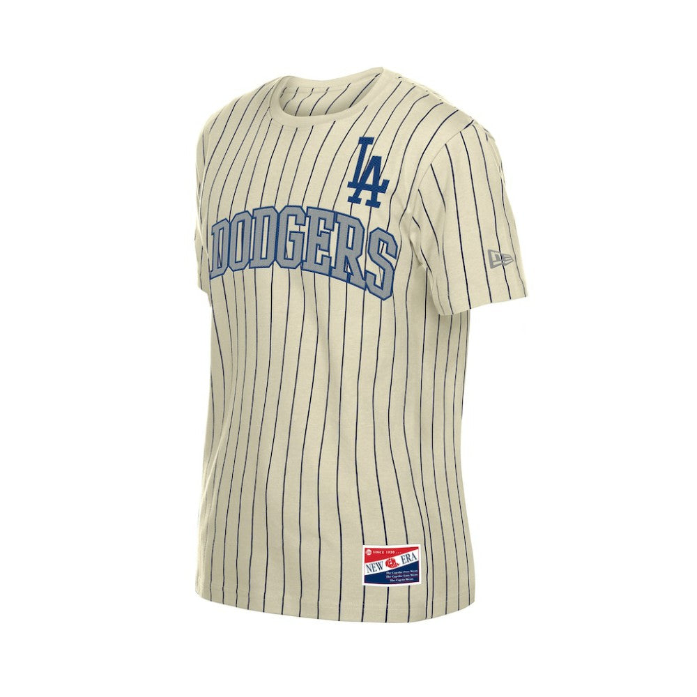 Los Angeles Dodgers Throwback Meshback Pinstripe T-Shirt Cream | New Era