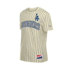 Los Angeles Dodgers Throwback Meshback Pinstripe T-Shirt Cream | New Era