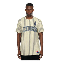Chicago Cubs Throwback Meshback Pinstripe T-Shirt Cream | New Era