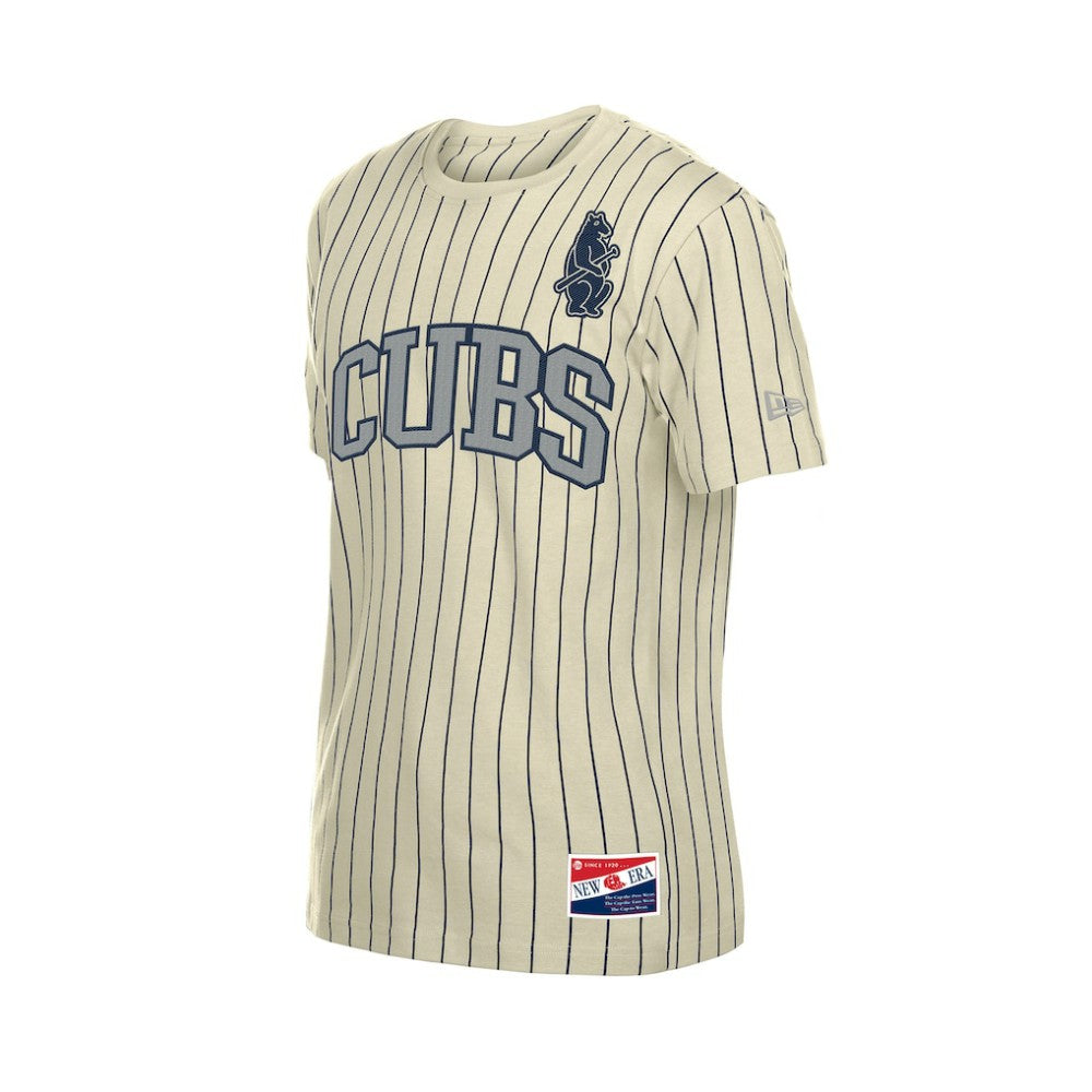 Chicago Cubs Throwback Meshback Pinstripe T-Shirt Cream | New Era