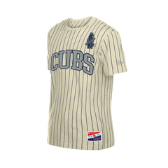 Chicago Cubs Throwback Meshback Pinstripe T-Shirt Cream | New Era