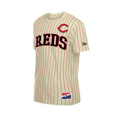 Cincinnati Reds Throwback Meshback Pinstripe T-Shirt Cream | New Era