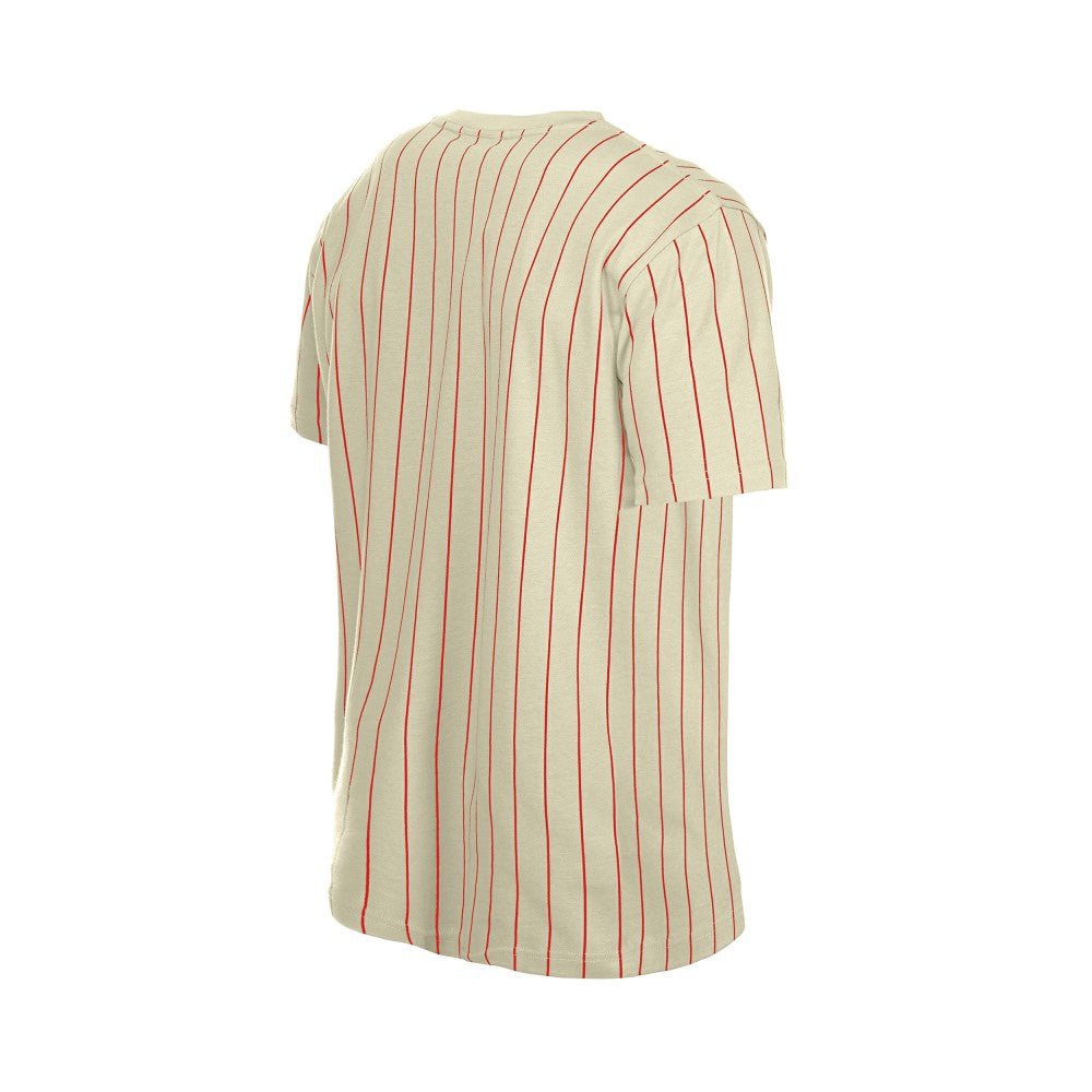 Cincinnati Reds Throwback Meshback Pinstripe T-Shirt Cream | New Era