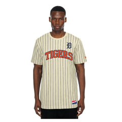 Detroit Tigers Throwback Meshback Pinstripe T-Shirt Cream | New Era