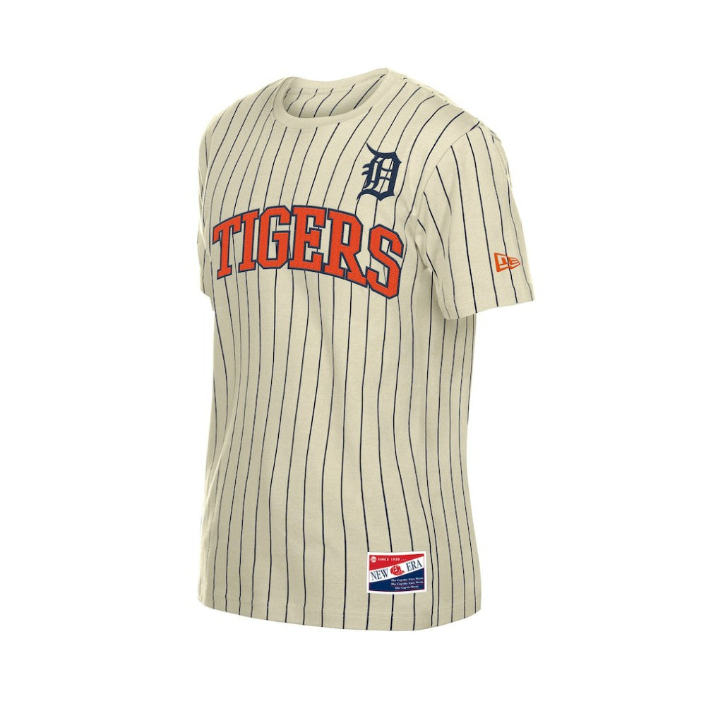 Detroit Tigers Throwback Meshback Pinstripe T-Shirt Cream | New Era
