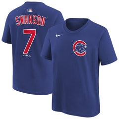 Dansby Swanson Chicago Cubs Youth Name & Number T-Shirt Royal | Nike